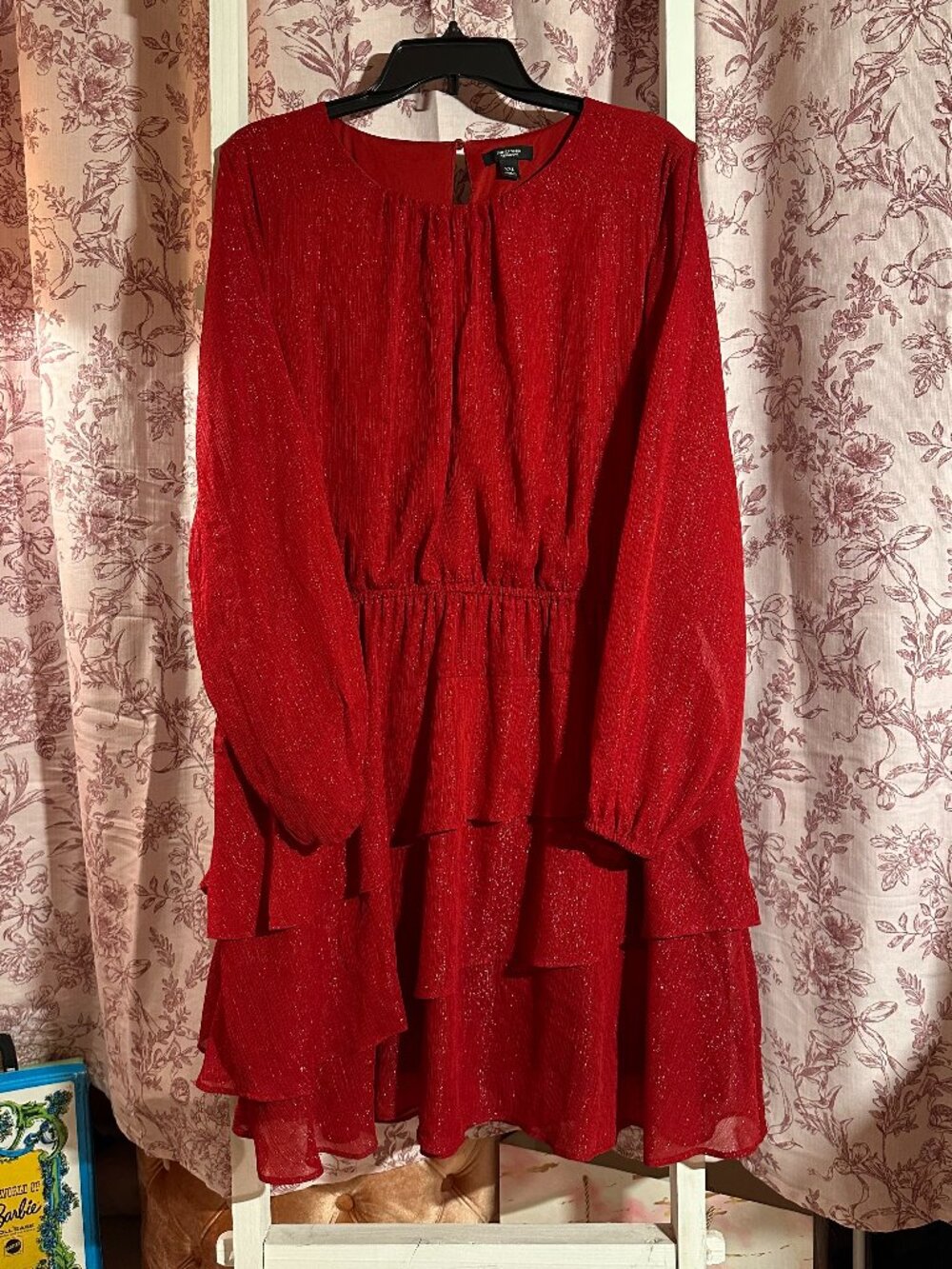 Simply Vera Wang Red Shimmer Tiered Ruffle Holiday Dress XXL Christmas Party